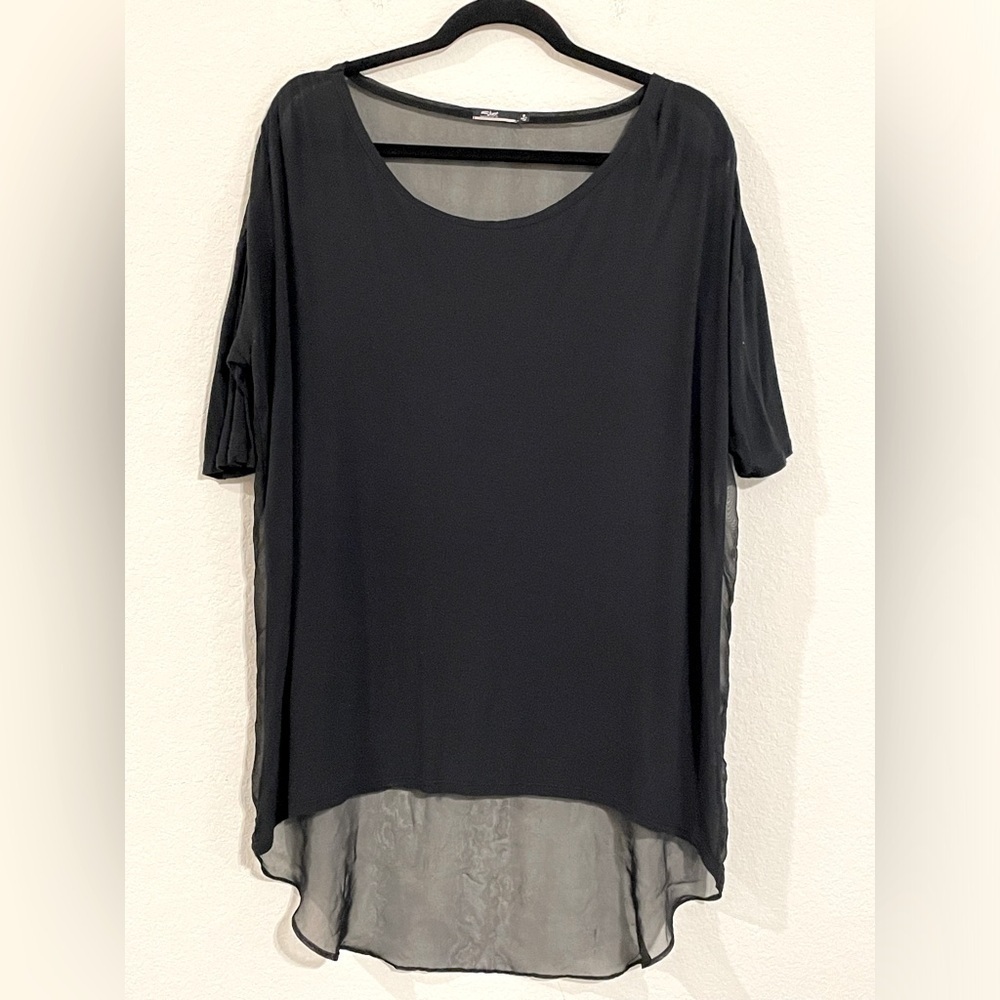 Silver Jeans Women’s Whimsigoth Shirt Medium Black Sheer Mesh Mix Media Longline
